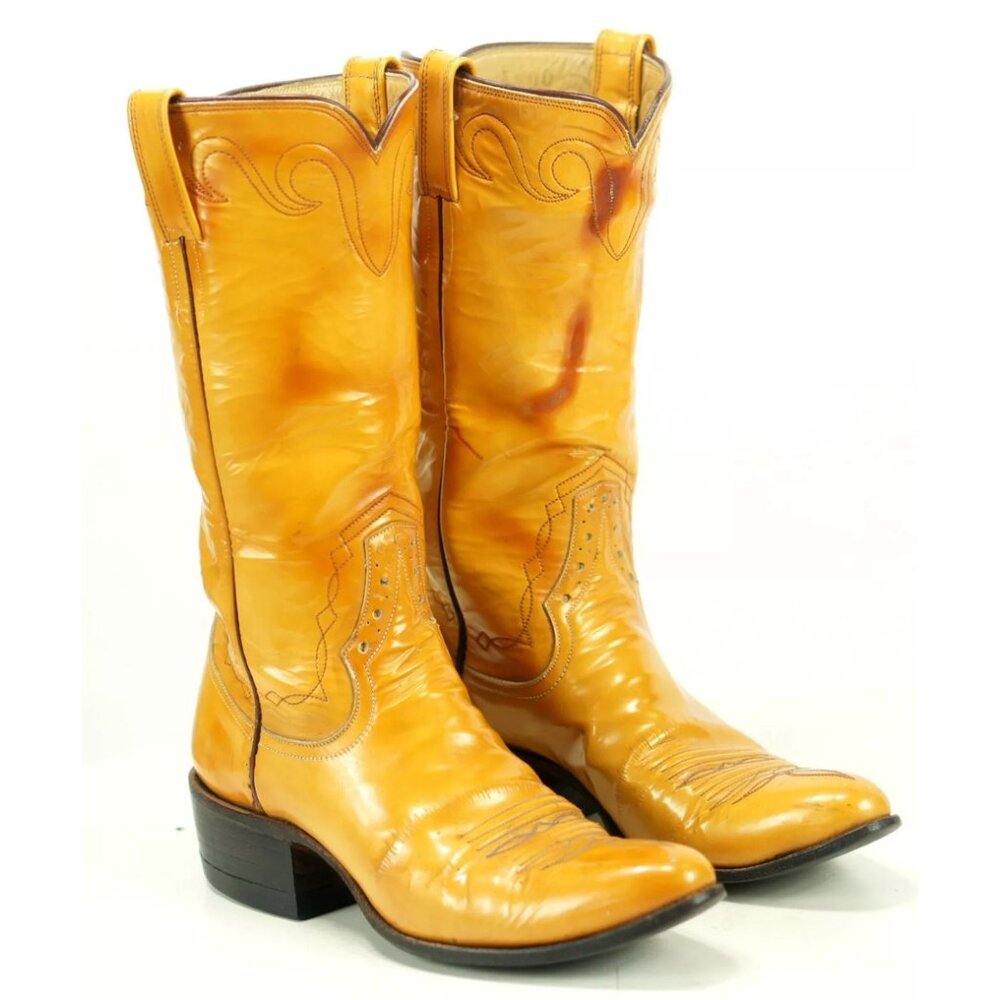 Rios of Mercedes Marbled Yellow Handmade Western Cowboy Boots Vintage Women 6 A - Picture 2 of 10